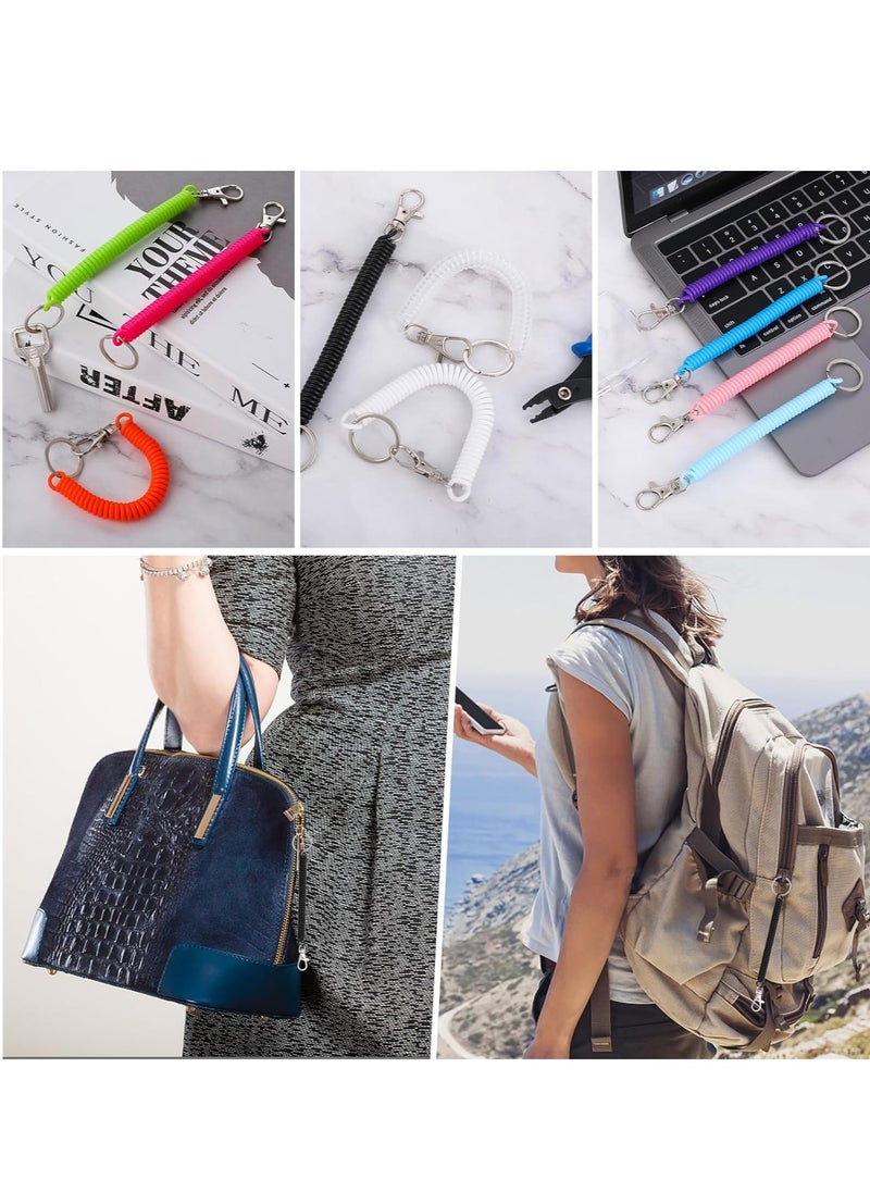 Excefore - Retractable Coil Spring Keychains, 14 Pcs Spiral Elastic Cord Coil Keychain Strap Theftproof Anti-lost Stretch Cord Safety Key Ring with Metal Lobster Clasp for Keys Wallets Cellphone (7 Colors) - Image 1