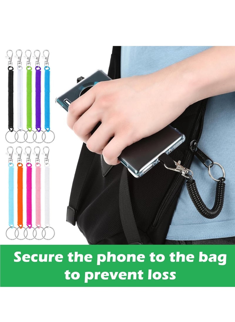 Excefore - Retractable Coil Spring Keychains, 14 Pcs Spiral Elastic Cord Coil Keychain Strap Theftproof Anti-lost Stretch Cord Safety Key Ring with Metal Lobster Clasp for Keys Wallets Cellphone (7 Colors) - Image 1