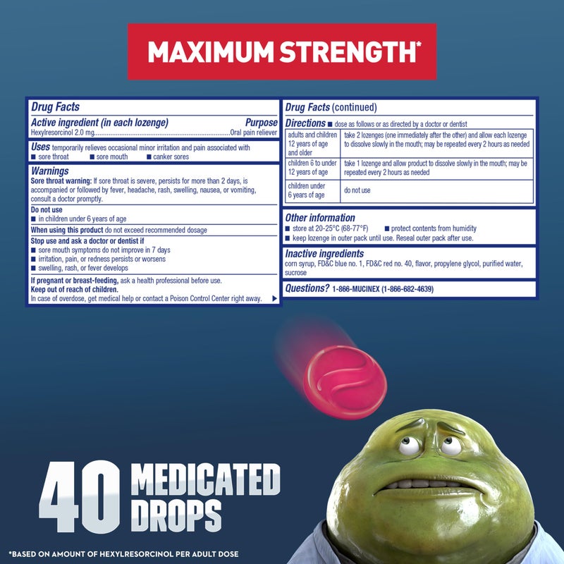 Mucinex Instasoothe Sore Throat Relief, Sore Throat Lozenges, Sore Throat Medicine with Hexylresorcinol, Cough Drops Alternative, 40 Elderberry & Wild Cherry Medicated Numbing Throat Drops - Image 2