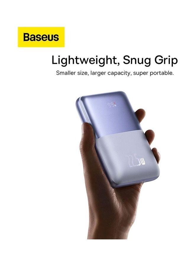 Baseus 20000 mAh USB C Portable Power Bank with Digital Display (20000 mAh with 1 USB C Port and 2 USB A Ports for up to 22.5W Charging for iPhone, Android, AirPods, iPad, and More) – Purple - Image 3