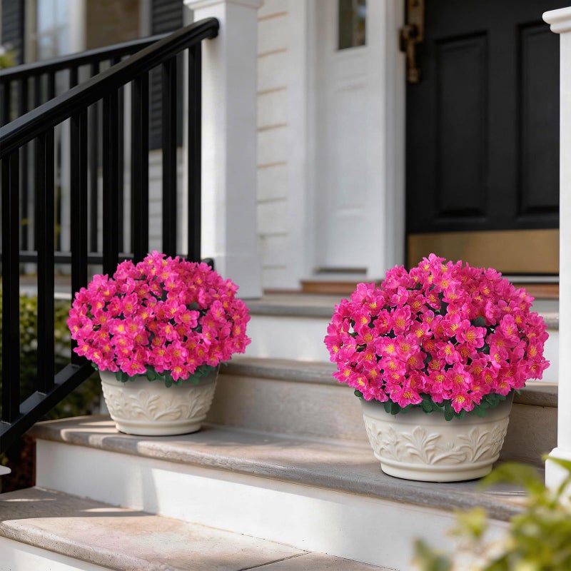 Juxdp 2 Sets of Artificial Camellia Topiary Ball Trees - Fake Flower Potted Plants, UV Resistant Faux Camellia Potted Bushes for Front Door, Farmhouse, Porch, Garden, Outdoor Decoration (Rose Red) - Image 2