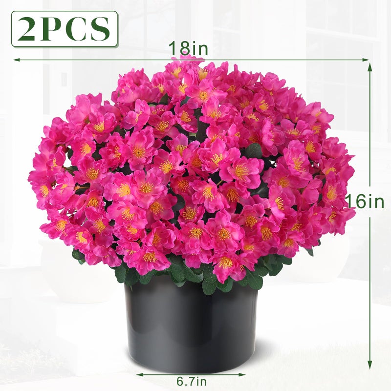 Juxdp 2 Sets of Artificial Camellia Topiary Ball Trees - Fake Flower Potted Plants, UV Resistant Faux Camellia Potted Bushes for Front Door, Farmhouse, Porch, Garden, Outdoor Decoration (Rose Red) - Image 5