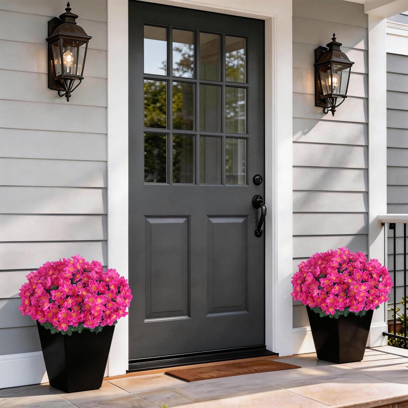 Juxdp 2 Sets of Artificial Camellia Topiary Ball Trees - Fake Flower Potted Plants, UV Resistant Faux Camellia Potted Bushes for Front Door, Farmhouse, Porch, Garden, Outdoor Decoration (Rose Red) - Image 3