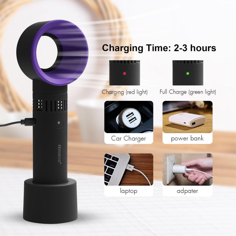 فينشاين مروحة صغيرة محمولة قابلة لإعادة الشحن عبر USB، مجفف مروحة رموش بدون شفرات محمولة باليد لتمديد الرموش، منفاخ تكييف هواء لمستلزمات تمديد الرموش الأساسية (أسود 02) - Image 4
