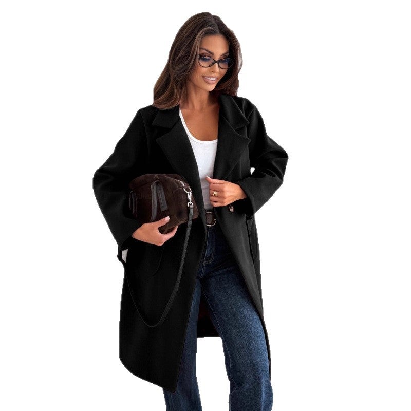 2025 Independent Station Wish Style Fashionable Simple Pure Color Long-Sleeved Single-Breasted Woolen Jacket - Image 5