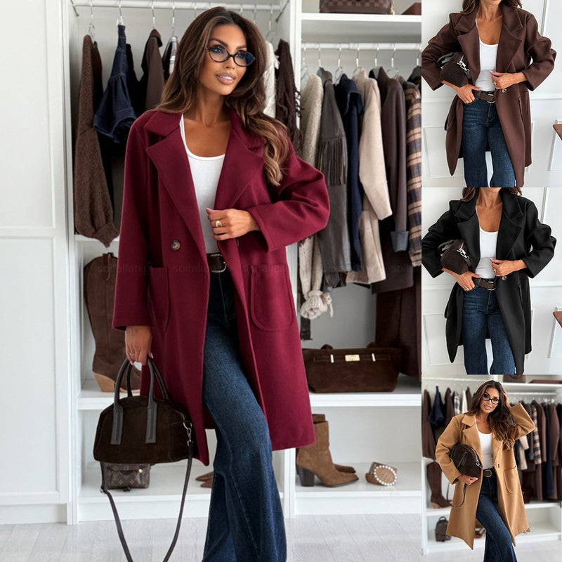 2025 Independent Station Wish Style Fashionable Simple Pure Color Long-Sleeved Single-Breasted Woolen Jacket - Image 1