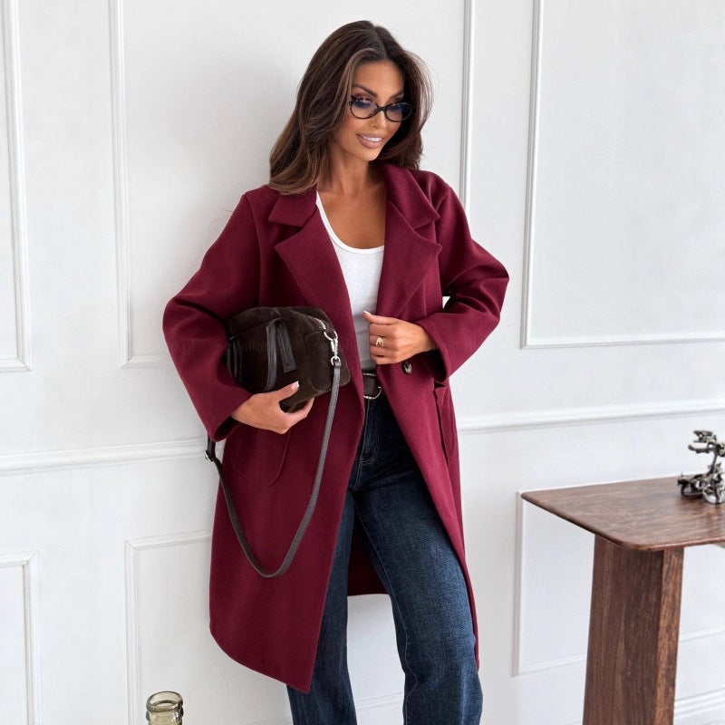 2025 Independent Station Wish Style Fashionable Simple Pure Color Long-Sleeved Single-Breasted Woolen Jacket - Image 3