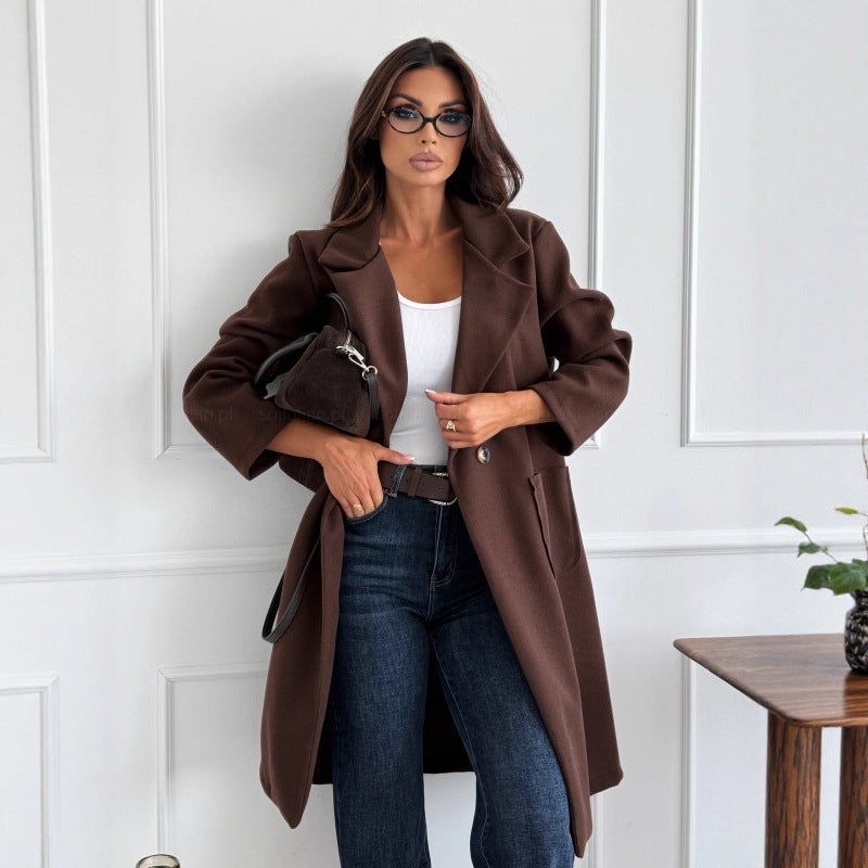 2025 Independent Station Wish Style Fashionable Simple Pure Color Long-Sleeved Single-Breasted Woolen Jacket - Image 4