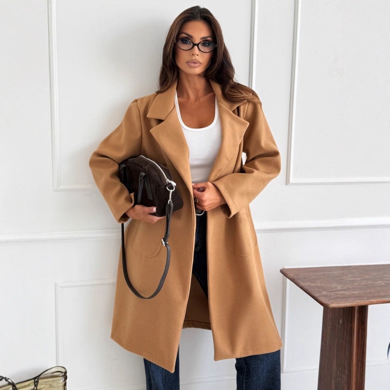 2025 Independent Station Wish Style Fashionable Simple Pure Color Long-Sleeved Single-Breasted Woolen Jacket - Image 2