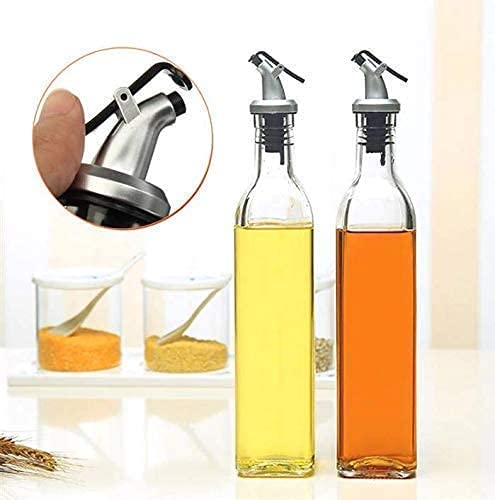 MIRARIYA Glass Olive Oil Vinegar Dispenser Gravy Boat Kitchen Oil Bottle Stainless Steel LeakProof Soy Sauce Vinegar Storage Oil Bottle Oil Dispenser Oil Dispenser for Kitchen 500mlPack of 2 - Image 1