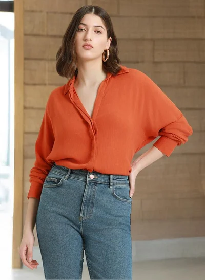Dennis Lingo Rust Shirt for Women - Viscose Crepe, Relaxed Fit