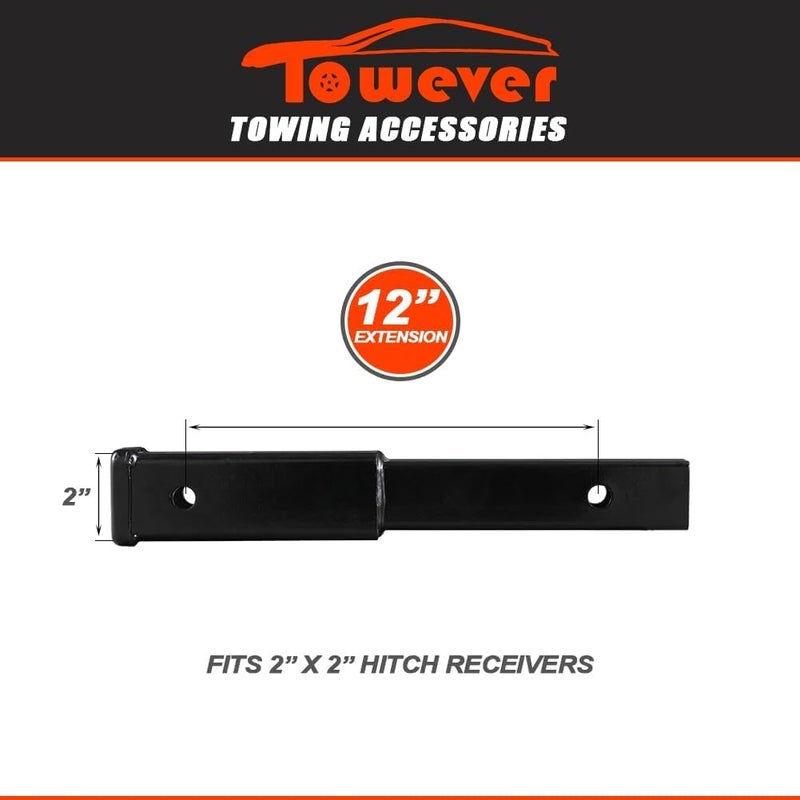 Towever 84433 Trailer Hitch Extension - 12 Inch, 3,500 lbs GTW, Fits 2 Inch Hitch Receivers - Image 2