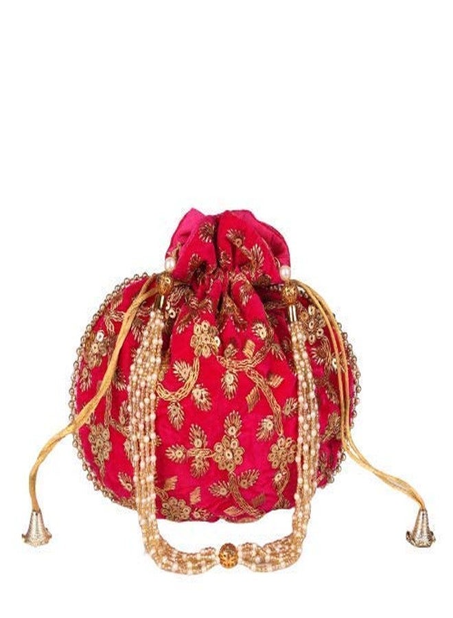 FeelOrna handicrafts and jewellery Wristlets Ethnic Potli For Women's | Designer Rajasthani Style Royal Clutch Silk Batwa Bag | Zari Work Potli | Potli for Gifting Rakhi Anniversary (Pink (Velvet) 2) - Image 1