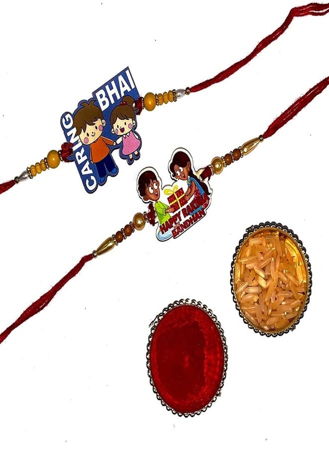 KHUSHA CREATIONS Rakhi For Brother/Wooden Designer Latest Rakhi Set Of 2 Rakhis With Roli Chawal For Rakhabandhan/Gift For Brother