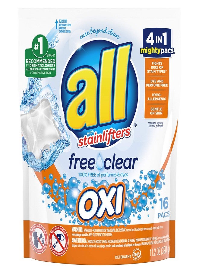 All Mighty Pacs Laundry Detergent, Free Clear Pouch, 16 Count (10072613739827) - Image 1