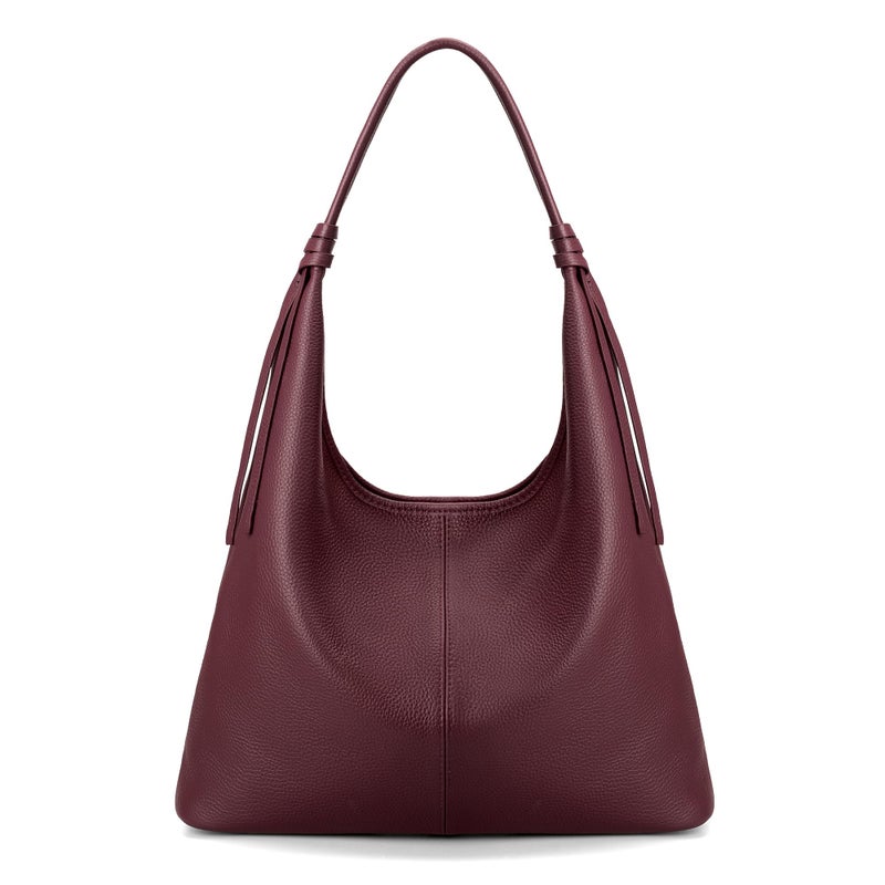 befen Genuine Leather Slouchy Hobo Purses for Women, Casual Hobo Bags Real Top Grain Leather Tote Handbags Women's Burgundy Shoulder Satchel for Shopping, Outing, Travel - Image 1