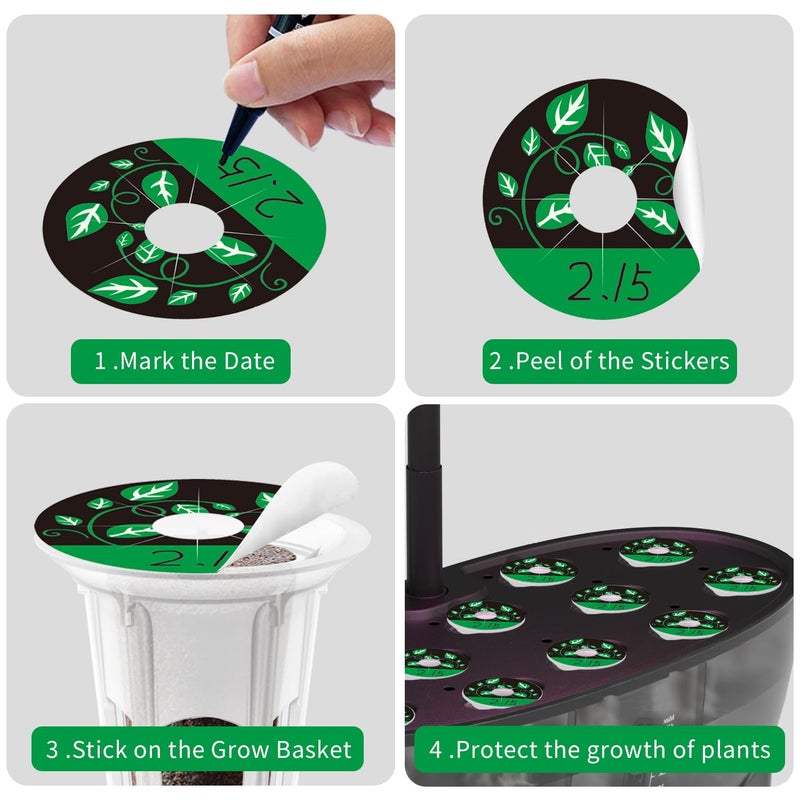 Dryades 150Pcs Seed Pod Labels Stickers, PVC Hydroponics Growing System Grow Baskets Round Peel Labels for Plant Germination Growth Recording (41mm) - Image 5