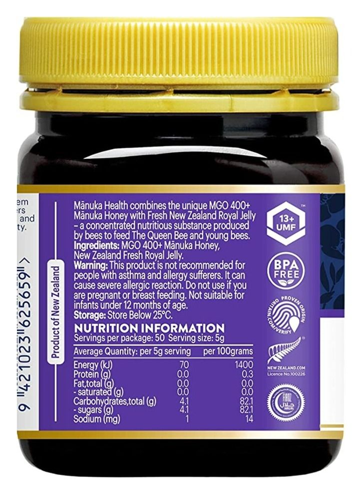 Manuka health Manuka Honey with Royal Jelly, MGO 400+ Pure New Zealand Honey 250g - Image 3