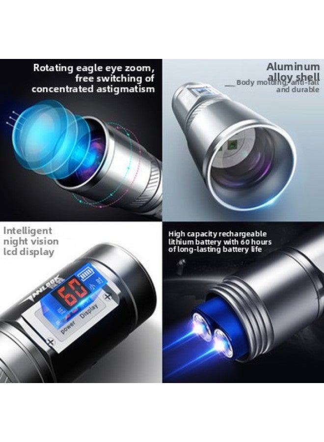 Loquat Four Light Source Fishing Light Night Fishing White Blue Light Purple Light Super Bright Fish Light Pull Bait Light Zoom Charging Fishing Light-Color:Black (light + Charger + Waterproof Bag) - Image 3