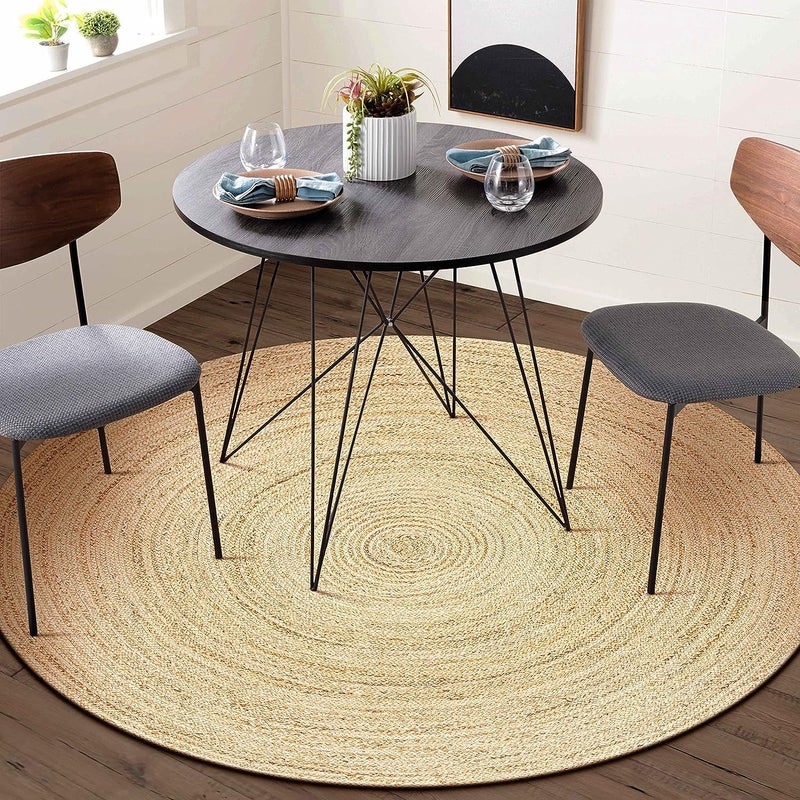 KEMA Jute Braided Area Rug, 5 feet Round, Stain Resistance Natural Handmade Circle Boho Area Rug for Entryways, Living Room, Bedroom, Farmhouse Vintage Decor, Reversible Jute Rug - Image 4