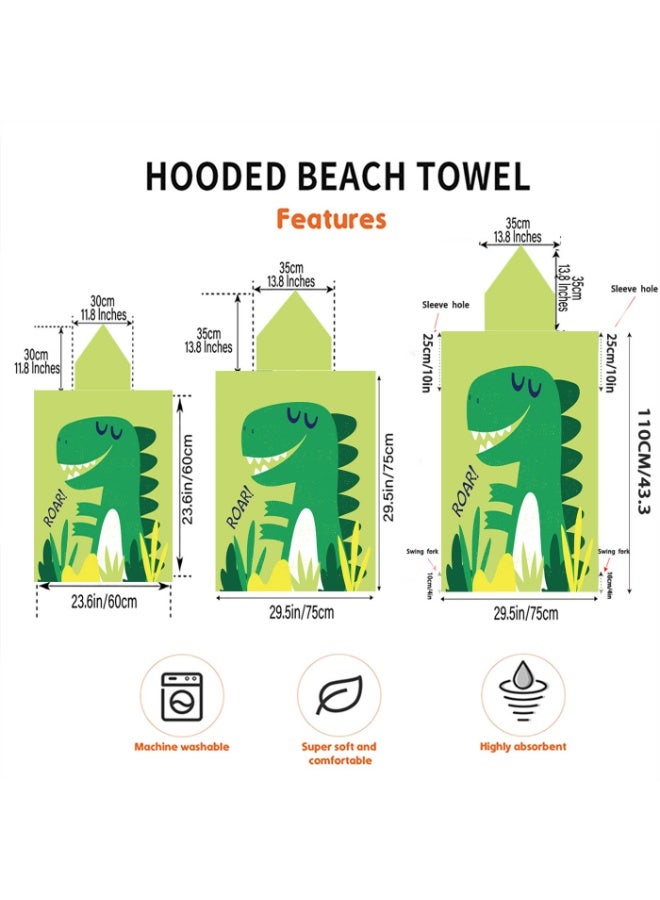 Kids Hooded Poncho Towel, T-Rex Dinosaur Quick-Dry Beach Swim Bath Robe for Boys & Girls - Image 5