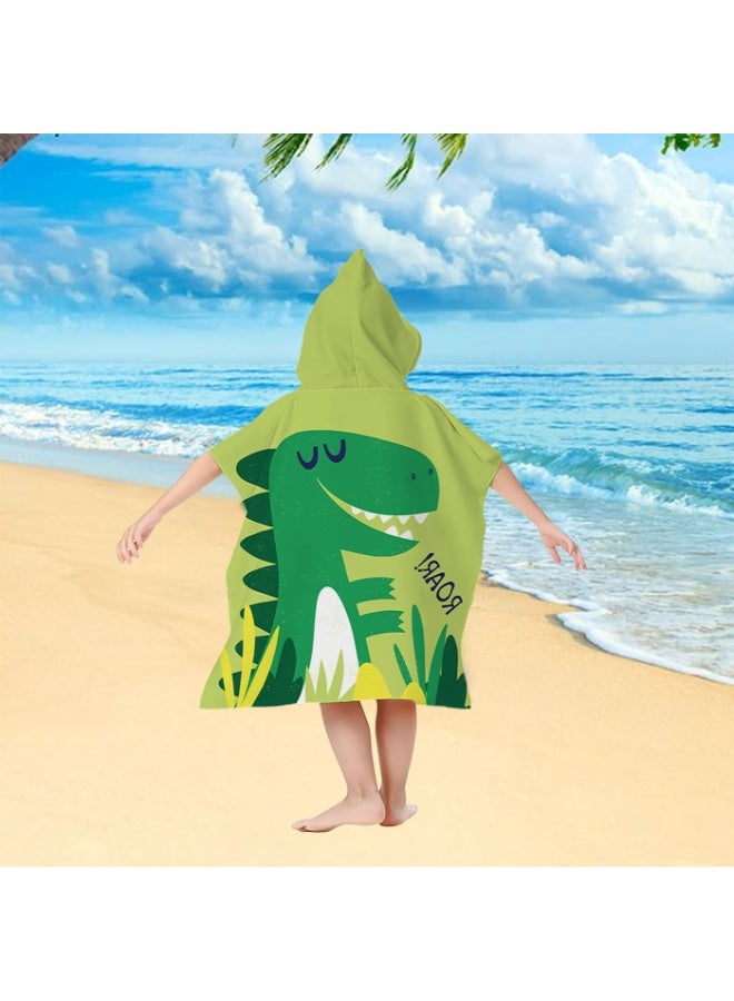 Kids Hooded Poncho Towel, T-Rex Dinosaur Quick-Dry Beach Swim Bath Robe for Boys & Girls - Image 1