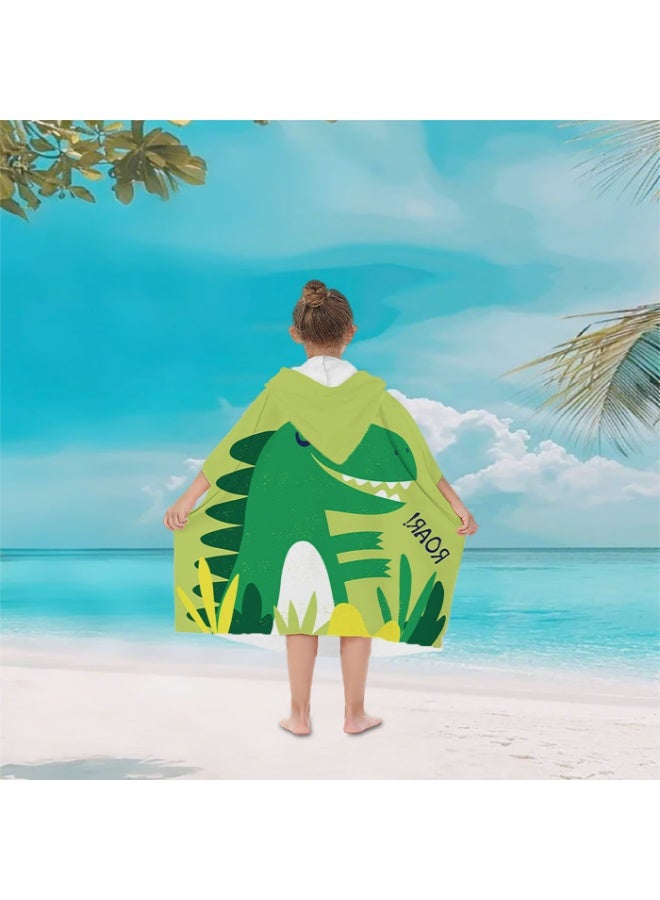 Kids Hooded Poncho Towel, T-Rex Dinosaur Quick-Dry Beach Swim Bath Robe for Boys & Girls - Image 4