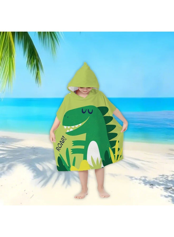 Kids Hooded Poncho Towel, T-Rex Dinosaur Quick-Dry Beach Swim Bath Robe for Boys & Girls - Image 3
