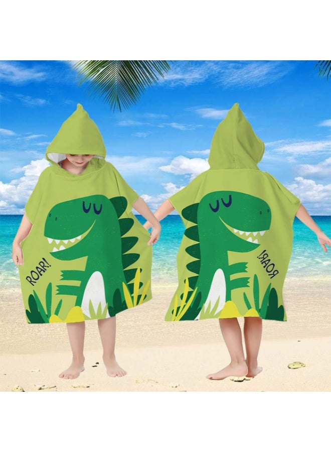 Kids Hooded Poncho Towel, T-Rex Dinosaur Quick-Dry Beach Swim Bath Robe for Boys & Girls - Image 2