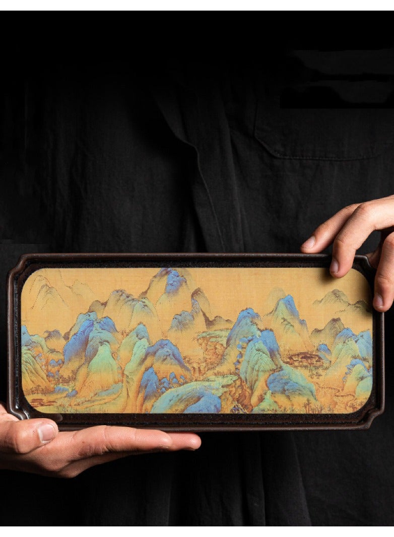 High Grade Rectangular Ceramic Landscape Painting Tray For Serving Tea And Coffee 27x1.6x12.7cm - Image 1