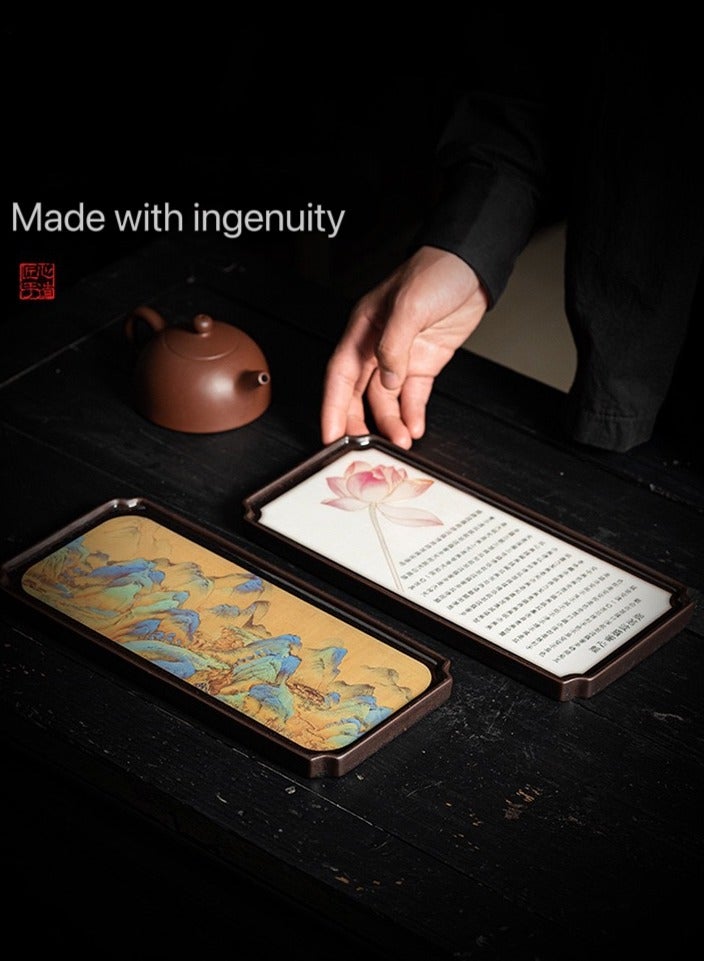 High Grade Rectangular Ceramic Landscape Painting Tray For Serving Tea And Coffee 27x1.6x12.7cm - Image 5