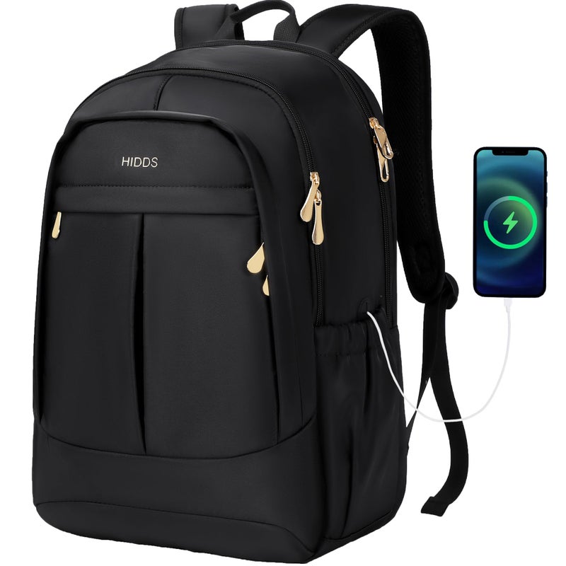 Hidds Travel Laptop Backpack for Women 156 Inch Computer Backpacks with USB Charging Hole Anti Theft Carry on Bag College Bookbag Large Black Back Pack for Work Business Traveling Commuter DaypackBlack - Image 2