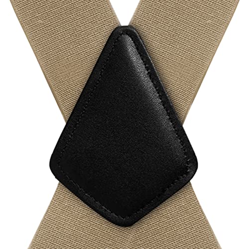 Fasker Mens Suspenders X-Back Wide Adjustable Solid Straight Heavy Duty Clip Suspenders for Men Women, 04 Khaki(2 inch wide) - Image 2