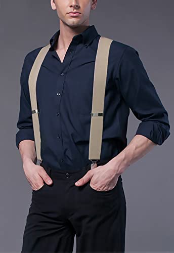 Fasker Mens Suspenders X-Back Wide Adjustable Solid Straight Heavy Duty Clip Suspenders for Men Women, 04 Khaki(2 inch wide) - Image 4