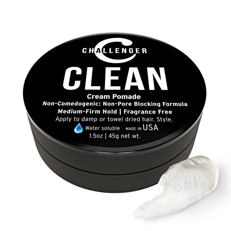Challenger Fragrance Free Cream Pomade  NonComedogenic Styling Product  Unscented Hair Gel  Medium Firm Hold  Clean Ingredients  15oz