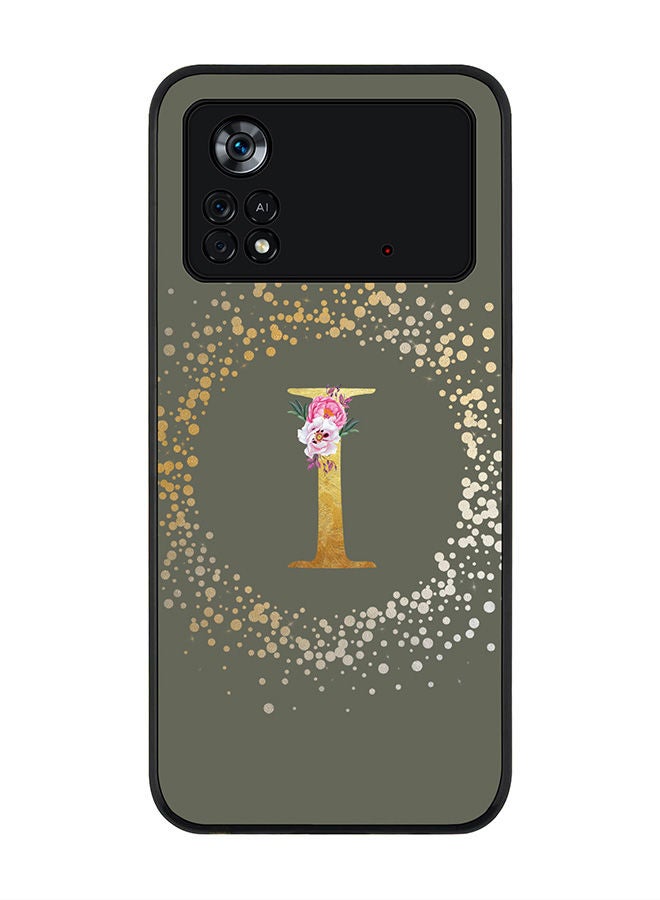 Stylizedd Rugged Black edge case for Poco M4 Pro 4G Slim fit Soft Case Flexible Rubber Edges Anti Drop TPU Gel Thin Cover - Custom Monogram Initial Letter Floral Pattern Alphabet - I (Olive Green ) - Image 1