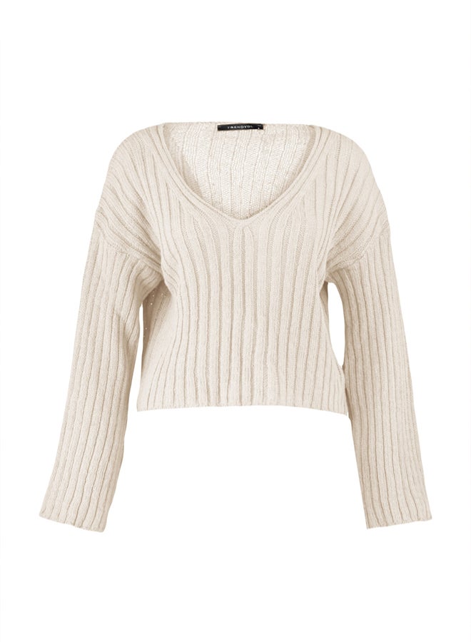trendyol Stone Mercerized Look Wool Wide Pattern Basic Knitwear Sweater - Image 5