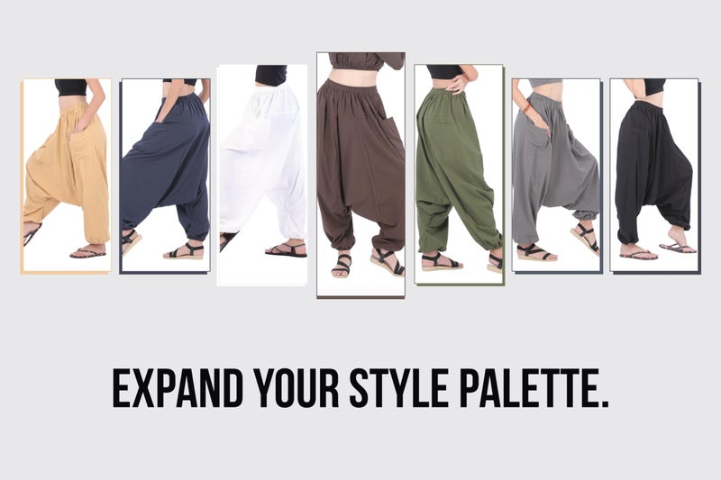 CandyHusky's Men Women 100% Cotton Baggy Boho Yoga Harem Pants (White) one size fits most - Image 5