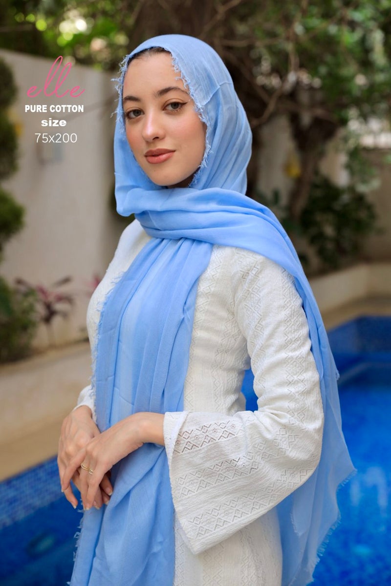 ايل طرحة حريمي قطن شاش مستورد خامة فاخرة وناعمة - أزرق - Image 3