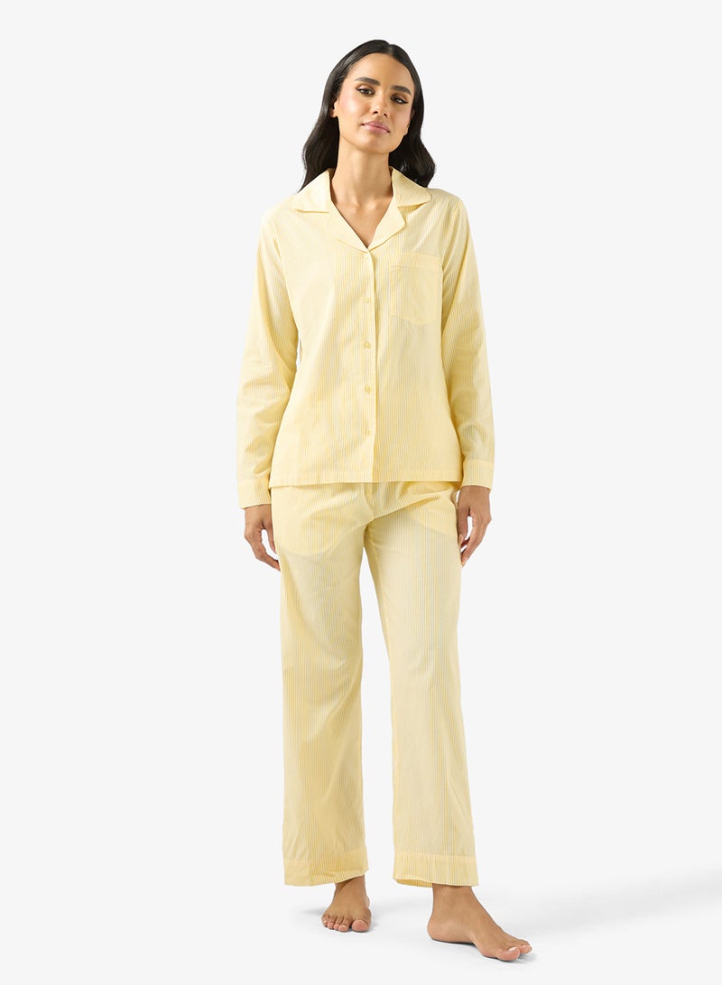 Ginger Cotton Stripe Relaxed Fit Shirt & Pyjama Set - Image 1