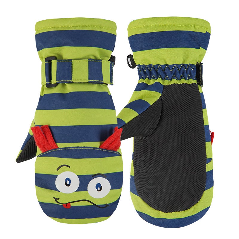 Kids Cartoon Waterproof Warm Ski Gloves Caterpillar - Image 1