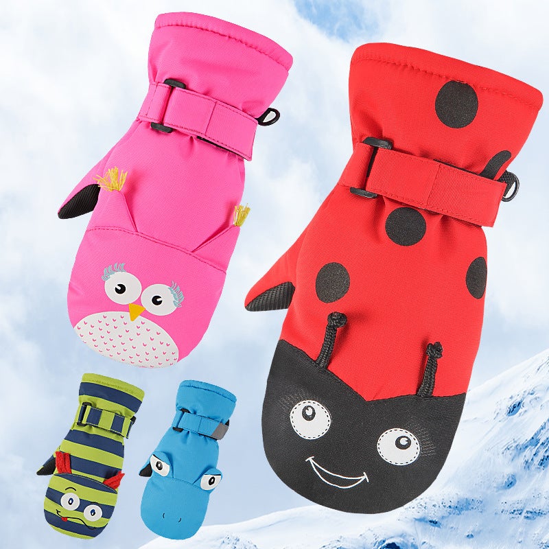 Kids Cartoon Waterproof Warm Ski Gloves Caterpillar - Image 5