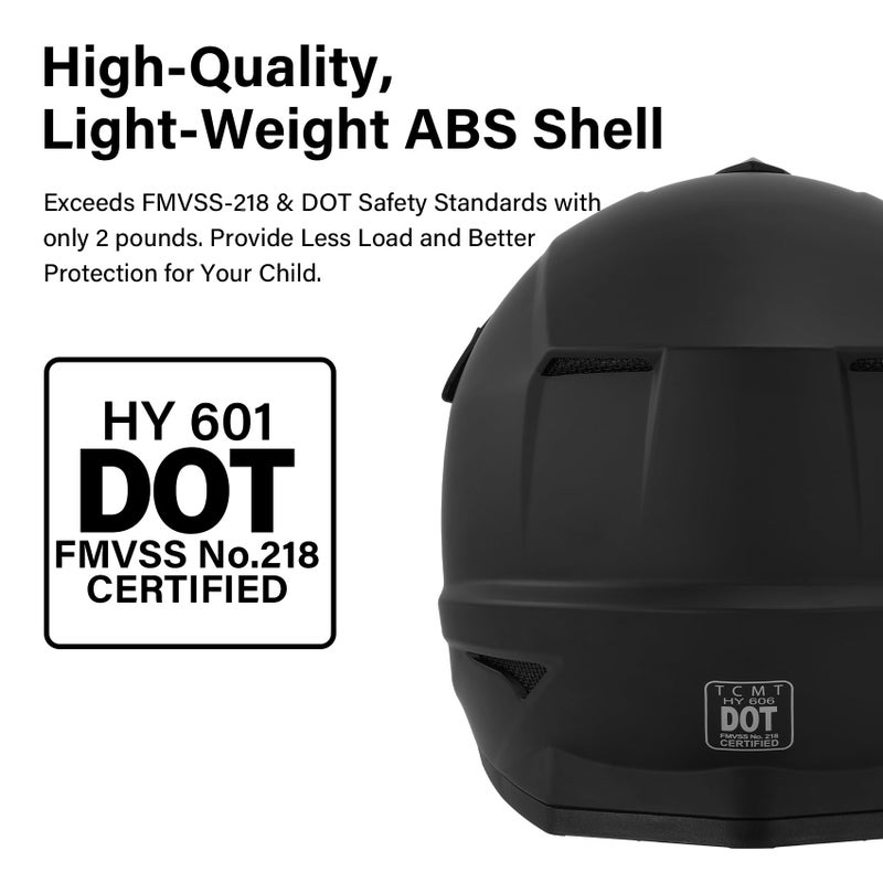 XFMT Kids Dirt Bike Helmet Youth Motorcycle Helmet DOT-Certified Full Face Helmets for Motocross ATV Off-Road Street Bike with Goggles & Gloves, Matte Black Small - Image 2