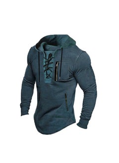 Generic 2024 Mens Spring And Autumn Hooded Solid Color Zipper Pocket Polo Shirt Sport Streetwear Gold-Stamped Fashion Casual Wear Blue 