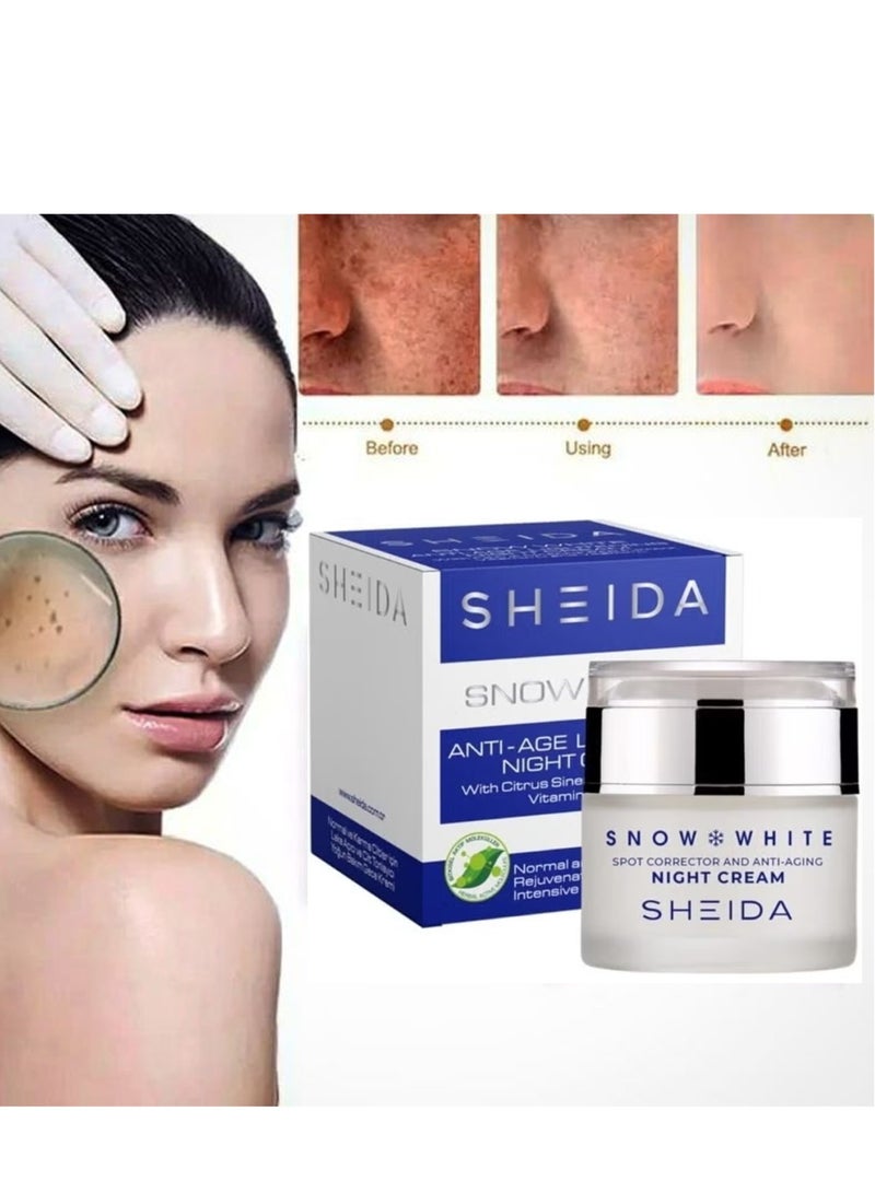 SHEIDA Original Snow White Skin Whitening, Brightening Anti-Blemish Night Care Cream 50 ML - Image 1