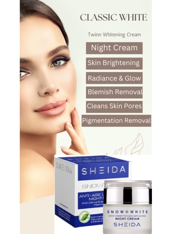 SHEIDA Original Snow White Skin Whitening, Brightening Anti-Blemish Night Care Cream 50 ML - Image 4