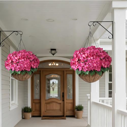 FOTEEWL 8 Bundles Artificial Hydrangea Flowers for Outdoor Decor, Realistic Faux Silk Bouquets Sun-Resistant Fake Plants for Front Door Balcony Farmhouse Garden Home Spring Summer Decor (Rose Red) - Image 4
