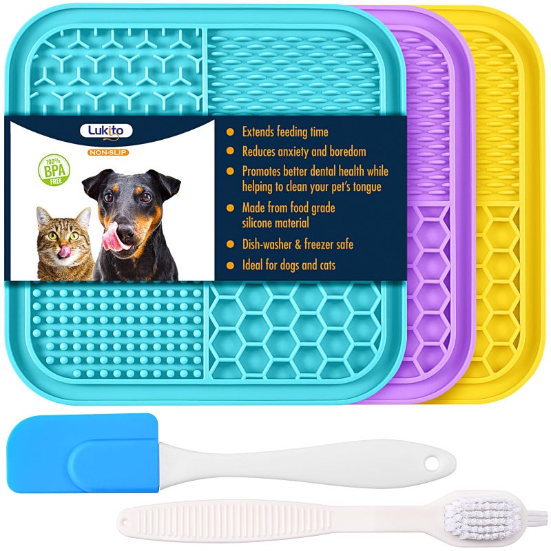 LUKITO 3PCS Lick Mat for Dogs and Cats, Licking Mat with Suction Cups for Anxiety Relief, Cat Peanut Butter Lick Pad for Boredom Reducer, Dog Enrichment Toy, Dog Lick Mat for Bathing Grooming - Image 1