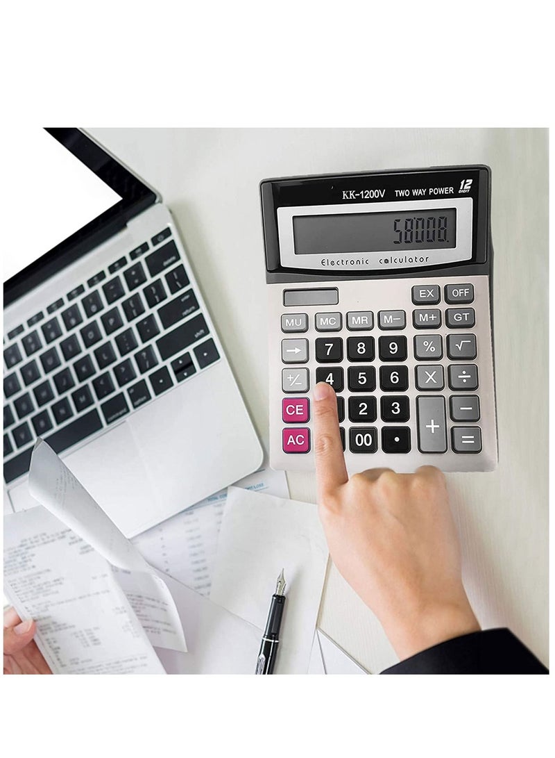 Excefore Solar Battery Desktop Calculator Large Dual Power Standard Function Business Calculator with 12 Digit Large LCD Display Convenient for Student Office, Home, Market  - Image 3