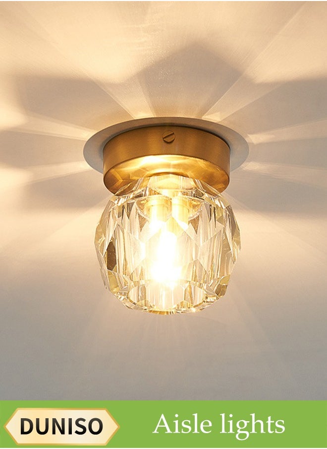 DUNISO Crystal Ceiling Lamp, Cloakroom Lighting, Copper Yellow Warm Light Round Chandelier, Suitable For Balcony Corridor Entrance Restaurant Living Room Study Bedroom, Corridor, Ceiling Decoration  - Image 1